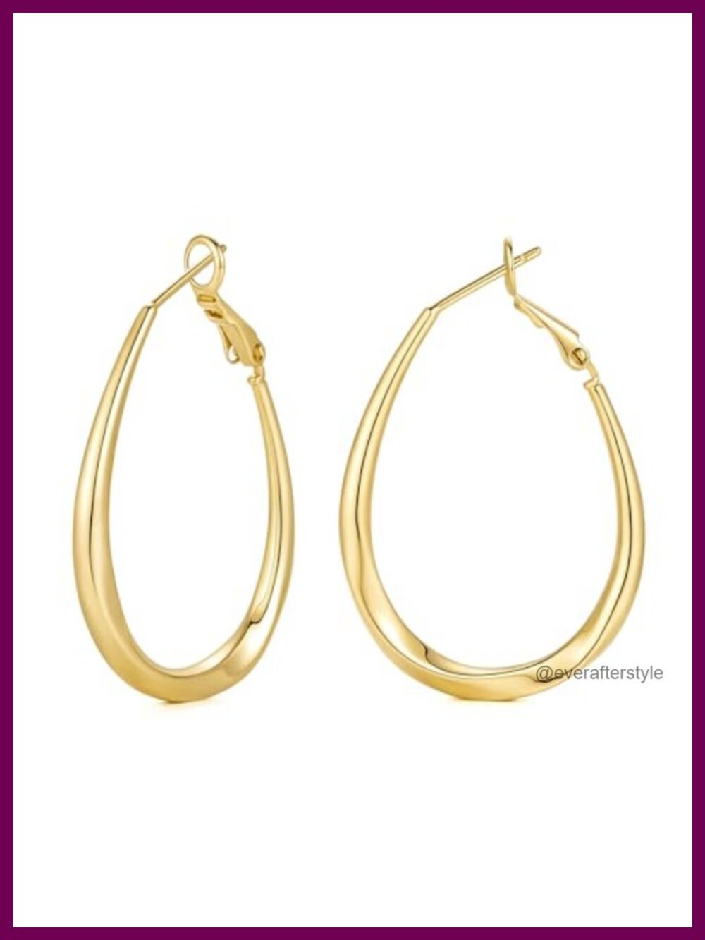 14K Gold Plated Oval Hoop Earrings for Women 22mm Modern Paddle Back